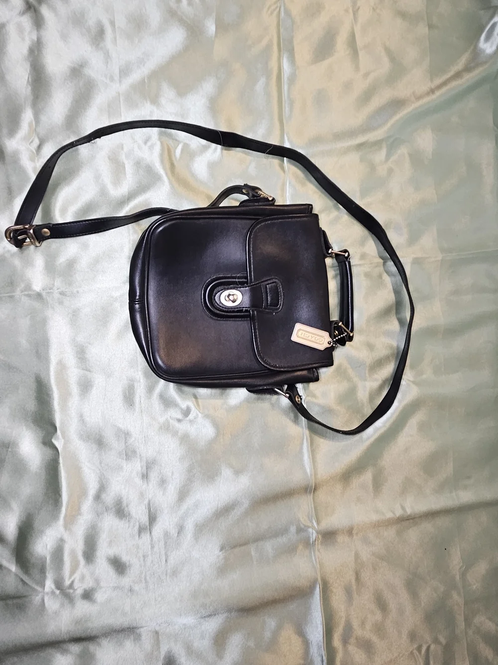 Coach Black Leather Crossbody with Turn-Lock